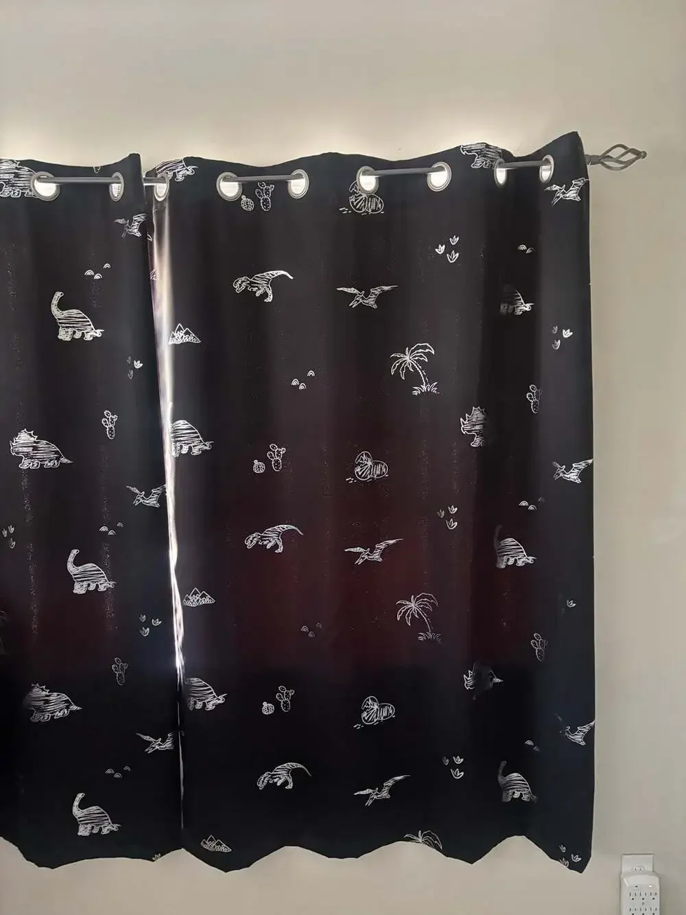 Dinosaur Black Blackout Thermal Insulated Curtains 2 panels